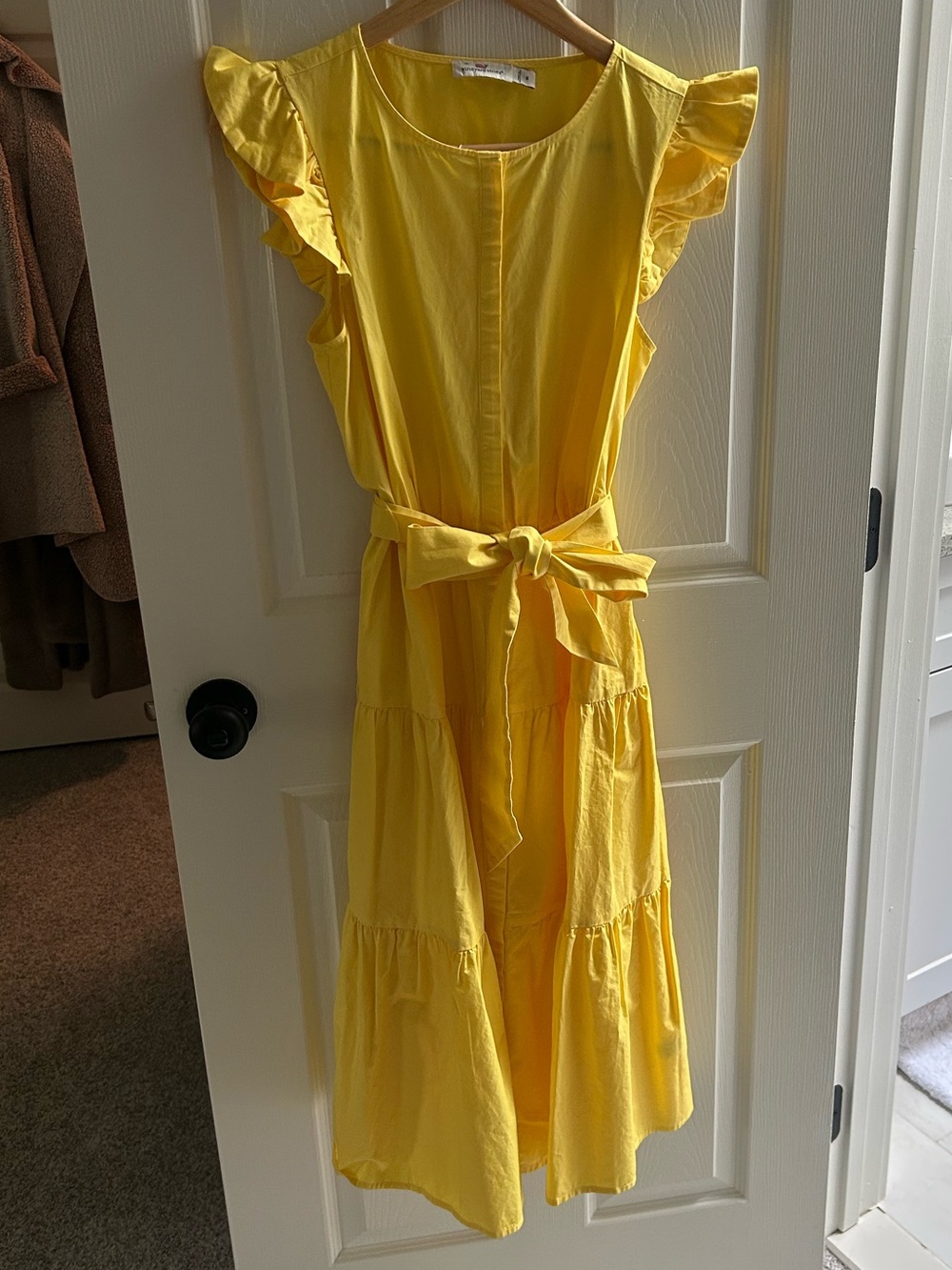 Vineyard Vines Yellow Ruffle Sleeve Tie-Waist Midi Dress Size 6